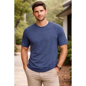Jeff Eastway Mens Blue 100% Pima Cotton Raglan Short Sleeve T-Shirt Size L NEW